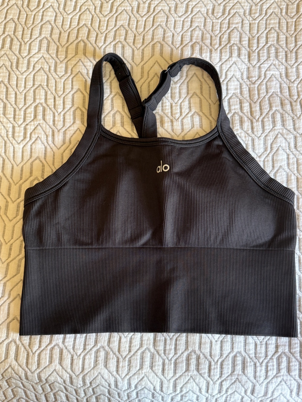 ALO Yoga Black Ribbed Longline Sports Bra